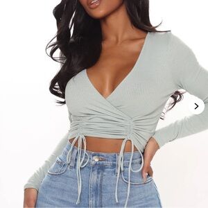 Fashion Nova Sage Ruched Long Sleeve Top